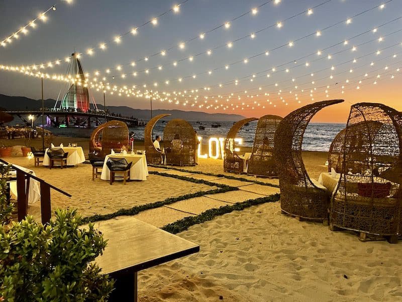 Los Muertos Beach in Puerto Vallarta at night