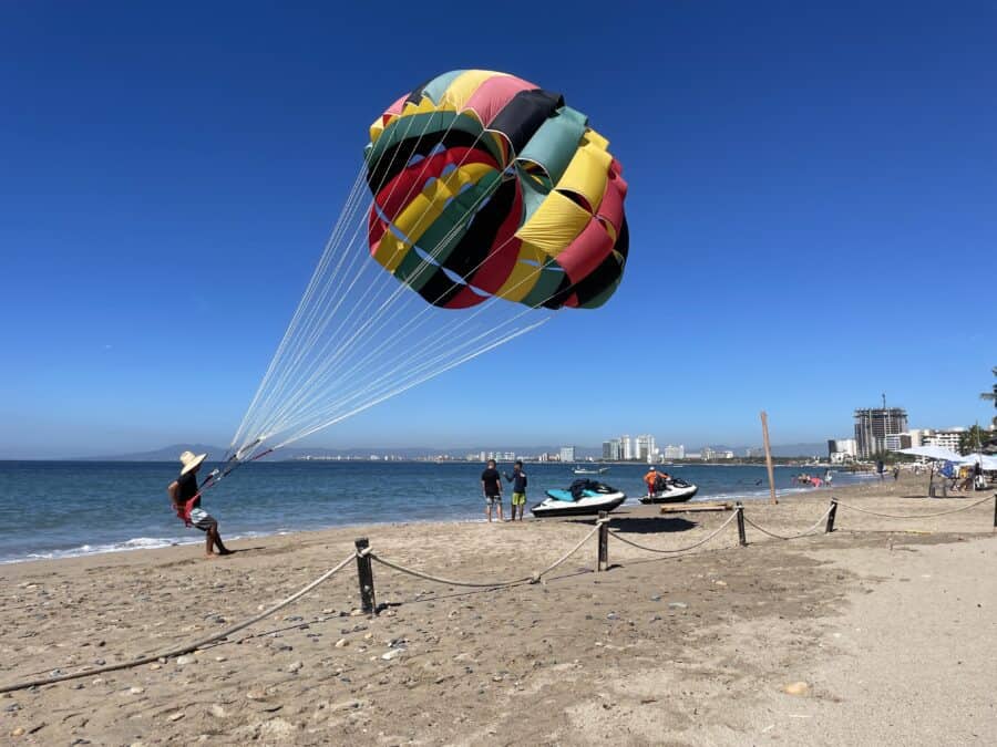 parasailer on Camarones Beach in Puerto Vallarta